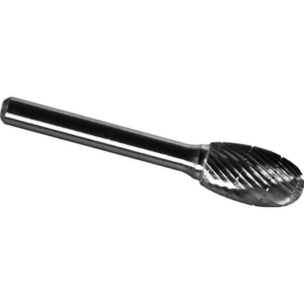 Made in USA - 9.5mm Cut Diam, 0.2362" Shank Diam, Oval Head Chipbreaker Cut Burr - Carbide, 16mm LOC, 60mm OAL - Eagle Tool & Supply