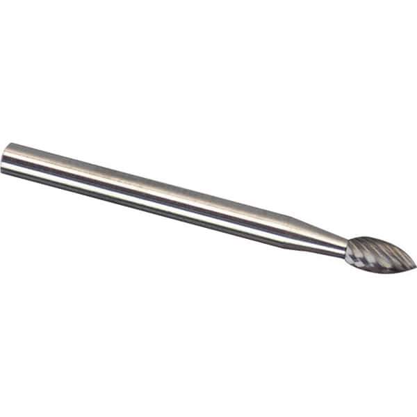 Made in USA - 1/8" Cut Diam, 1/8" Shank Diam, Tree Head Diamond Cut Burr - Carbide, 1/2" LOC, 1-1/2" OAL - Eagle Tool & Supply