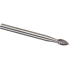 Made in USA - 1/4" Cut Diam, 1/4" Shank Diam, Tree Head Diamond Cut Burr - Carbide, 5/8" LOC, 2" OAL - Eagle Tool & Supply