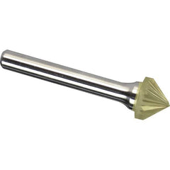 Made in USA - 3/8" Cut Diam, 1/4" Shank Diam, Cone Head Single Cut Burr - Carbide, 3/16" LOC, 1-15/16" OAL - Eagle Tool & Supply