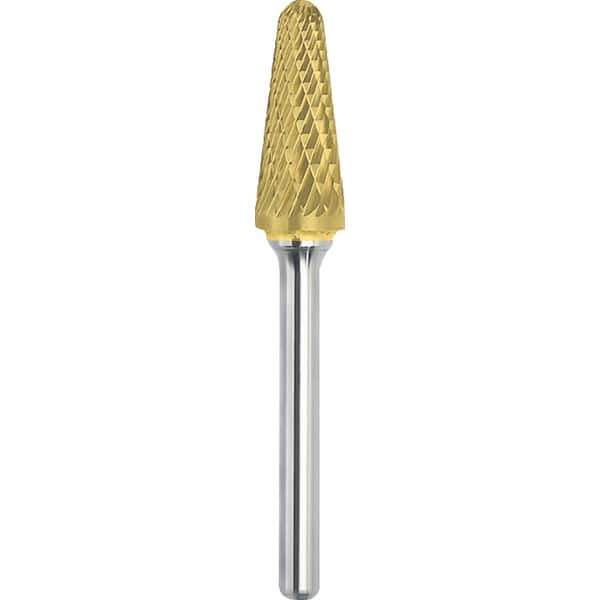 Made in USA - 3/4" Cut Diam, 1/4" Shank Diam, Cone Head Double Cut Burr - Carbide, 1-1/2" LOC, 3-1/4" OAL - Eagle Tool & Supply