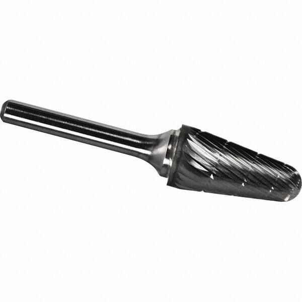 Made in USA - 1/2" Cut Diam, 1/4" Shank Diam, Cone Head Chipbreaker Cut Burr - Carbide, 1-1/8" LOC, 2-7/8" OAL - Eagle Tool & Supply
