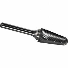 Made in USA - 1/2" Cut Diam, 1/4" Shank Diam, Cone Head Chipbreaker Cut Burr - Carbide, 1-1/8" LOC, 2-7/8" OAL - Eagle Tool & Supply