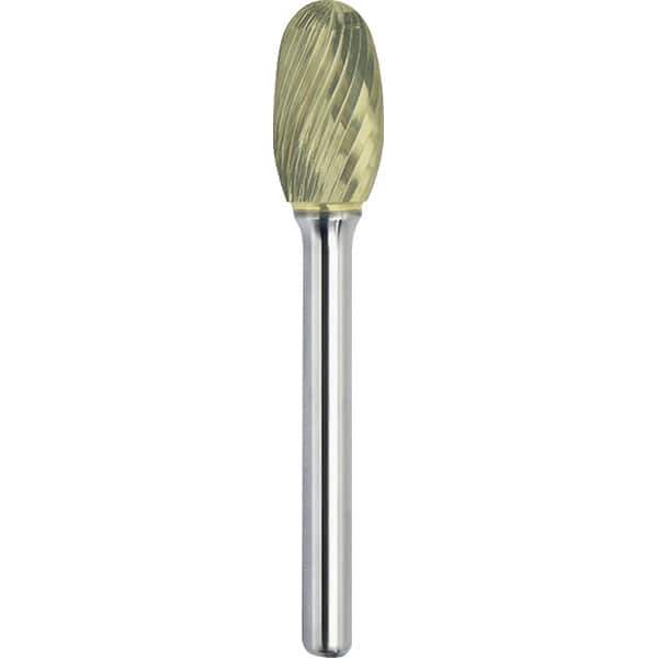 Made in USA - 9.5mm Cut Diam, 0.2362" Shank Diam, Oval Head Single Cut Burr - Carbide, 16mm LOC, 61mm OAL - Eagle Tool & Supply