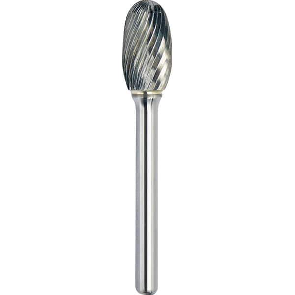 Made in USA - 1/2" Cut Diam, 0.2362" Shank Diam, Oval Head Single Cut Burr - Carbide, 22mm LOC, 67mm OAL - Eagle Tool & Supply