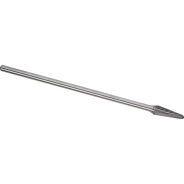 Made in USA - 3/8" Cut Diam, 1/4" Shank Diam, Cone Head Single Cut Burr - Carbide, 1-1/16" LOC, 7-1/16" OAL - Eagle Tool & Supply