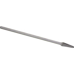 Made in USA - 3/8" Cut Diam, 1/4" Shank Diam, Cone Head Single Cut Burr - Carbide, 1-1/16" LOC, 7-1/16" OAL - Eagle Tool & Supply