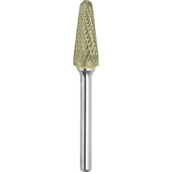 Made in USA - 3/8" Cut Diam, 1/4" Shank Diam, Cone Head Double Cut Burr - Carbide, 1-1/16" LOC, 2-13/16" OAL - Eagle Tool & Supply