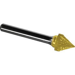 Made in USA - 16mm Cut Diam, 0.2362" Shank Diam, Cone Head Diamond Cut Burr - Carbide, 14.5mm LOC, 59.5mm OAL - Eagle Tool & Supply