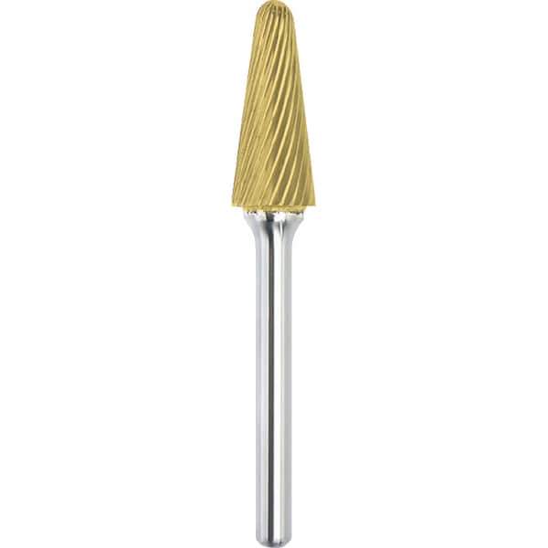 Made in USA - 3/4" Cut Diam, 1/4" Shank Diam, Cone Head Single Cut Burr - Carbide, 1-1/2" LOC, 3-1/4" OAL - Eagle Tool & Supply