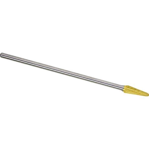 Made in USA - 1/4" Cut Diam, 1/4" Shank Diam, Cone Head Single Cut Burr - Carbide, 5/8" LOC, 6" OAL - Eagle Tool & Supply