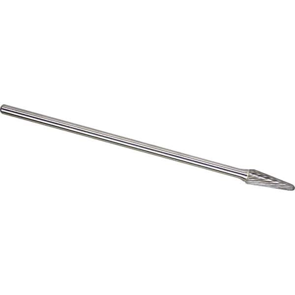 Made in USA - 1/4" Cut Diam, 1/4" Shank Diam, Cone Head Single Cut Burr - Carbide, 5/8" LOC, 6" OAL - Eagle Tool & Supply