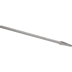 Made in USA - 1/4" Cut Diam, 1/4" Shank Diam, Cone Head Single Cut Burr - Carbide, 5/8" LOC, 6" OAL - Eagle Tool & Supply