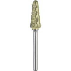 Made in USA - 3/4" Cut Diam, 1/4" Shank Diam, Cone Head Aluma Cut Burr - Carbide, 1-1/2" LOC, 3-1/4" OAL - Eagle Tool & Supply