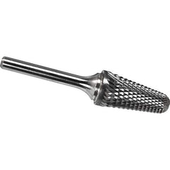 Made in USA - 3/8" Cut Diam, 1/4" Shank Diam, Cone Head Diamond Cut Burr - Carbide, 1-1/16" LOC, 2-13/16" OAL - Eagle Tool & Supply