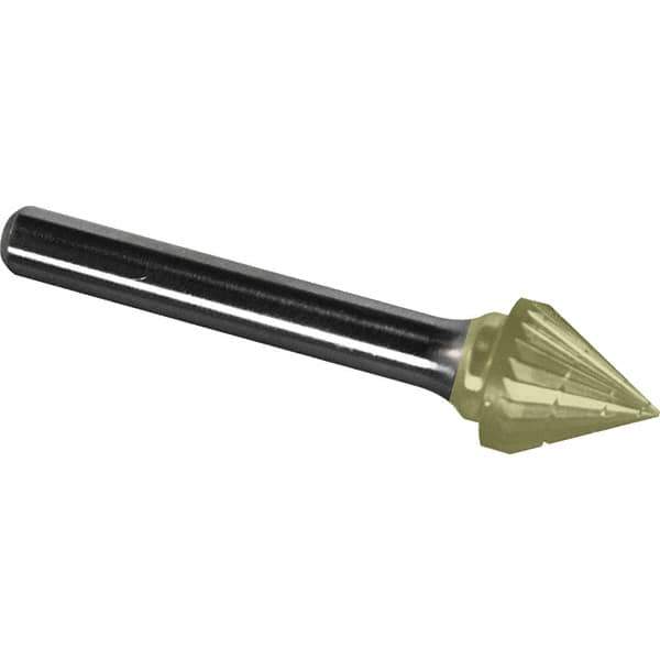 Made in USA - 5/16" Cut Diam, 1/4" Shank Diam, Cone Head Chipbreaker Cut Burr - Carbide, 5/16" LOC, 2-1/16" OAL - Eagle Tool & Supply