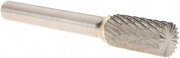 Made in USA - 3/8" Cut Diam, 1/4" Shank Diam, Cylinder with End Cut Head Double Cut Burr - Carbide, 3/4" LOC, 2-1/2" OAL - Eagle Tool & Supply