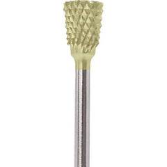 Made in USA - 1/4" Cut Diam, 0.0925" Shank Diam, Inverted Cone Head Diamond Cut Burr - Carbide, 1/4" LOC, 1-3/4" OAL - Eagle Tool & Supply