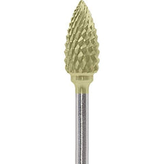Made in USA - 1/4" Cut Diam, 0.0925" Shank Diam, Flame Head Diamond Cut Burr - Carbide, 1/2" LOC, 2" OAL - Eagle Tool & Supply