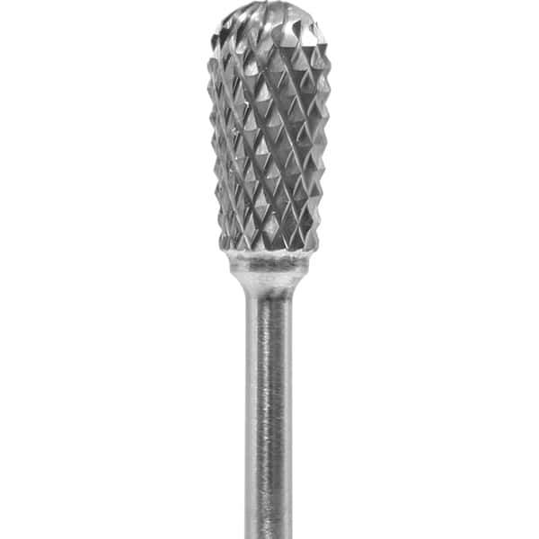 Made in USA - 1/4" Cut Diam, 0.0925" Shank Diam, Inverted Cone Head Diamond Cut Burr - Carbide, 1/2" LOC, 2" OAL - Eagle Tool & Supply
