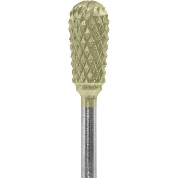 Made in USA - 1/4" Cut Diam, 0.0925" Shank Diam, Inverted Cone Head Diamond Cut Burr - Carbide, 1/2" LOC, 2" OAL - Eagle Tool & Supply