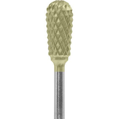 Made in USA - 1/4" Cut Diam, 0.0925" Shank Diam, Inverted Cone Head Diamond Cut Burr - Carbide, 1/2" LOC, 2" OAL - Eagle Tool & Supply