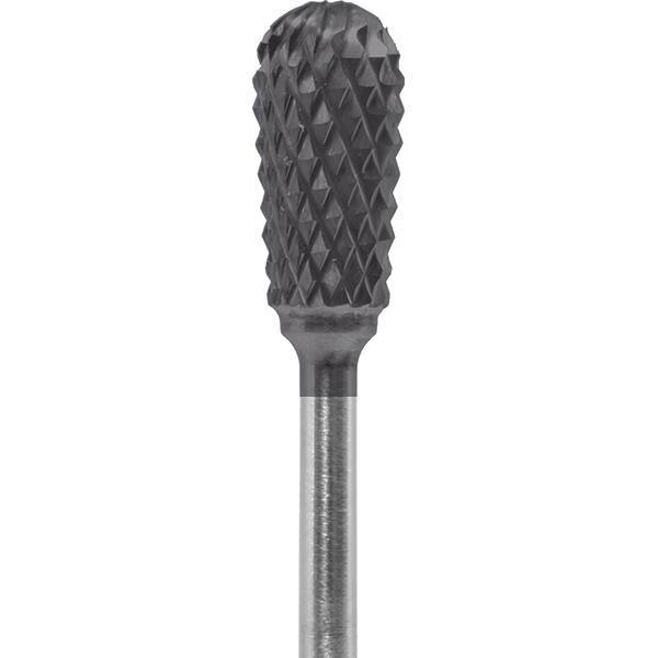 Made in USA - 1/4" Cut Diam, 0.0925" Shank Diam, Inverted Cone Head Diamond Cut Burr - Carbide, 1/2" LOC, 2" OAL - Eagle Tool & Supply