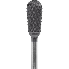 Made in USA - 1/4" Cut Diam, 0.0925" Shank Diam, Inverted Cone Head Diamond Cut Burr - Carbide, 1/2" LOC, 2" OAL - Eagle Tool & Supply