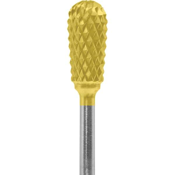 Made in USA - 1/4" Cut Diam, 0.0925" Shank Diam, Inverted Cone Head Diamond Cut Burr - Carbide, 1/2" LOC, 2" OAL - Eagle Tool & Supply