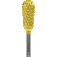 Made in USA - 1/4" Cut Diam, 0.0925" Shank Diam, Inverted Cone Head Diamond Cut Burr - Carbide, 1/2" LOC, 2" OAL - Eagle Tool & Supply