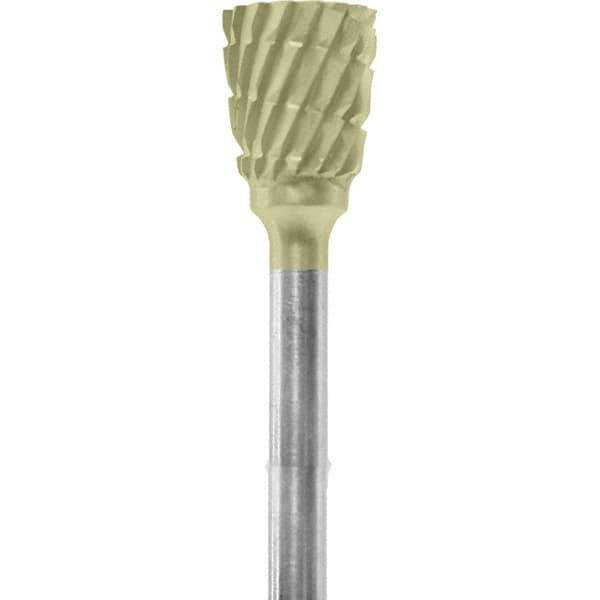 Made in USA - 1/4" Cut Diam, 0.0925" Shank Diam, Inverted Cone Head Chipbreaker Cut Burr - Carbide, 1/4" LOC, 1-3/4" OAL - Eagle Tool & Supply