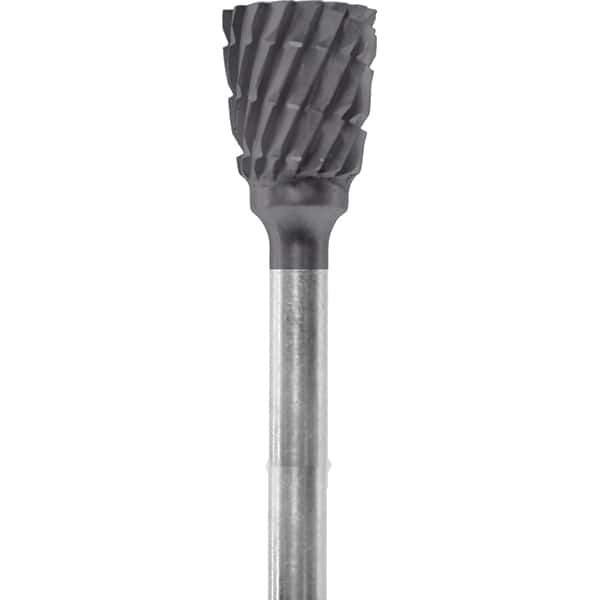 Made in USA - 1/4" Cut Diam, 0.0925" Shank Diam, Inverted Cone Head Chipbreaker Cut Burr - Carbide, 1/4" LOC, 1-3/4" OAL - Eagle Tool & Supply