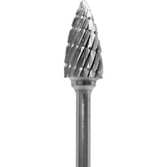 Made in USA - 1/4" Cut Diam, 0.0925" Shank Diam, Tree Head Double Cut Burr - Carbide, 1/2" LOC, 2" OAL - Eagle Tool & Supply