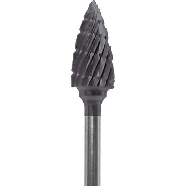 Made in USA - 1/4" Cut Diam, 0.0925" Shank Diam, Tree Head Double Cut Burr - Carbide, 1/2" LOC, 2" OAL - Eagle Tool & Supply