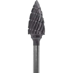Made in USA - 1/4" Cut Diam, 0.0925" Shank Diam, Tree Head Double Cut Burr - Carbide, 1/2" LOC, 2" OAL - Eagle Tool & Supply