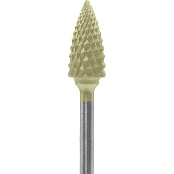 Made in USA - 1/4" Cut Diam, 0.0925" Shank Diam, Tree Head Diamond Cut Burr - Carbide, 1/2" LOC, 2" OAL - Eagle Tool & Supply