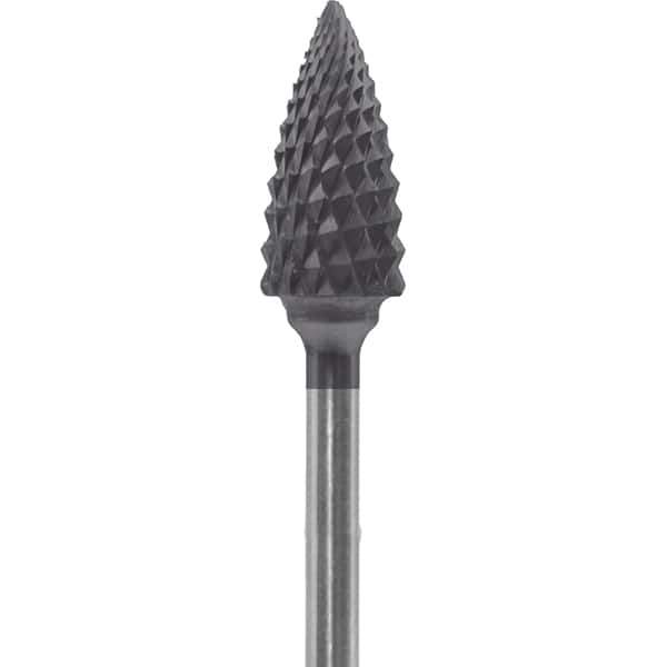 Made in USA - 1/4" Cut Diam, 0.0925" Shank Diam, Tree Head Diamond Cut Burr - Carbide, 1/2" LOC, 2" OAL - Eagle Tool & Supply