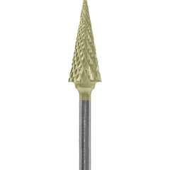 Made in USA - 1/4" Cut Diam, 0.0925" Shank Diam, Cone Head Diamond Cut Burr - Carbide, 5/8" LOC, 2" OAL - Eagle Tool & Supply