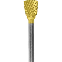Made in USA - 1/4" Cut Diam, 0.0925" Shank Diam, Inverted Cone Head Double Cut Burr - Carbide, 1/4" LOC, 1-3/4" OAL - Eagle Tool & Supply