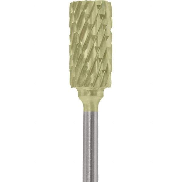 Made in USA - 1/4" Cut Diam, 0.0925" Shank Diam, Cylinder Head Double Cut Burr - Carbide, 1/2" LOC, 2" OAL - Eagle Tool & Supply