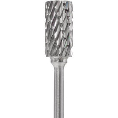 Made in USA - 1/4" Cut Diam, 0.0925" Shank Diam, Cylinder Head Double Cut Burr - Carbide, 1/2" LOC, 2" OAL - Eagle Tool & Supply