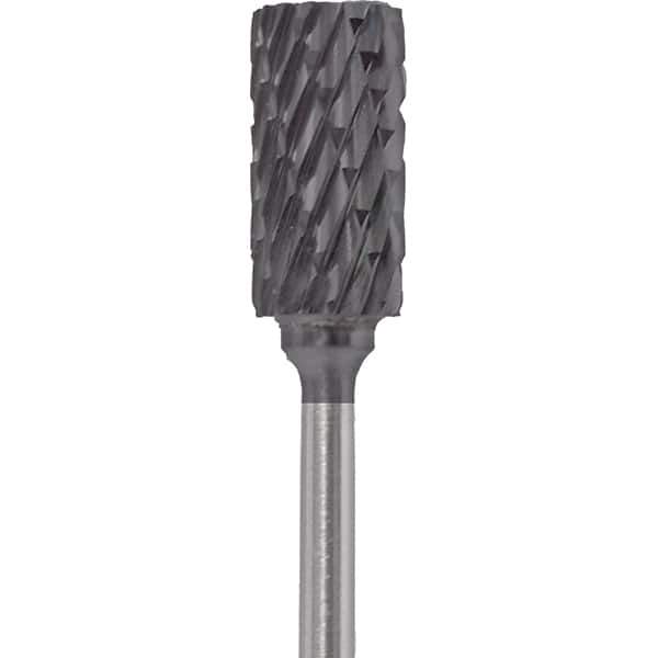 Made in USA - 1/4" Cut Diam, 0.0925" Shank Diam, Cylinder Head Double Cut Burr - Carbide, 1/2" LOC, 2" OAL - Eagle Tool & Supply