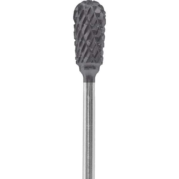 Made in USA - 1/4" Cut Diam, 0.0925" Shank Diam, Inverted Cone Head Double Cut Burr - Carbide, 1/2" LOC, 2" OAL - Eagle Tool & Supply