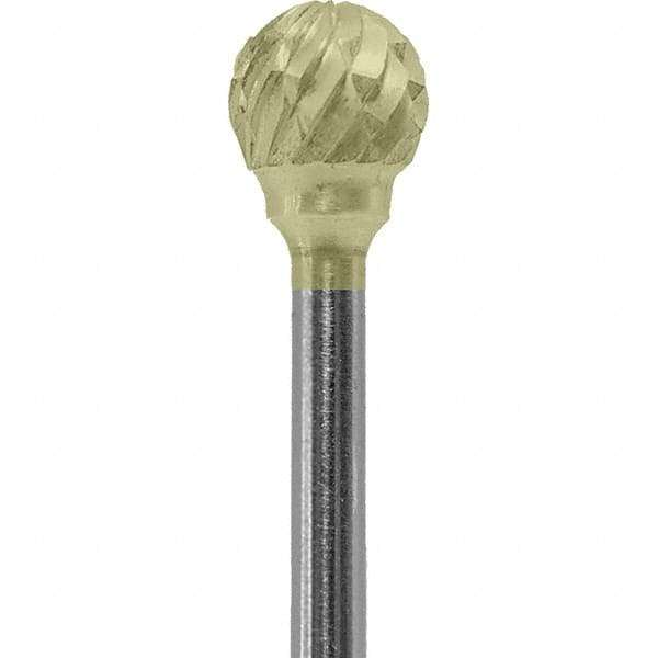 Made in USA - 1/4" Cut Diam, 0.0925" Shank Diam, Ball Head Double Cut Burr - Carbide, 1/4" LOC, 1-3/4" OAL - Eagle Tool & Supply