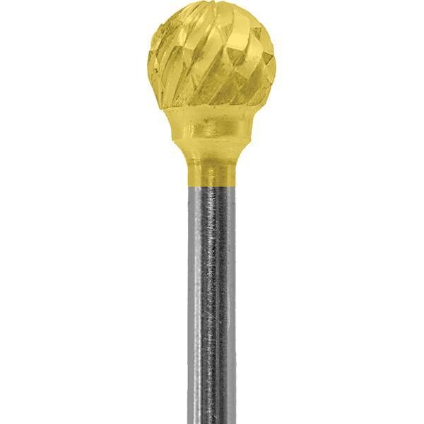 Made in USA - 1/4" Cut Diam, 0.0925" Shank Diam, Ball Head Double Cut Burr - Carbide, 1/4" LOC, 1-3/4" OAL - Eagle Tool & Supply