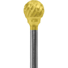 Made in USA - 1/4" Cut Diam, 0.0925" Shank Diam, Ball Head Double Cut Burr - Carbide, 1/4" LOC, 1-3/4" OAL - Eagle Tool & Supply