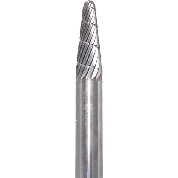 Made in USA - 1/4" Cut Diam, 1/4" Shank Diam, Cone Head Fastmill Cut Burr - Carbide, 5/8" LOC, 2" OAL - Eagle Tool & Supply