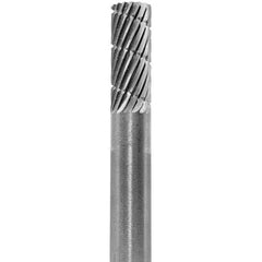 Made in USA - 1/4" Cut Diam, 1/4" Shank Diam, Cylinder Head Double Cut Burr - Carbide, 5/8" LOC, 2" OAL - Eagle Tool & Supply