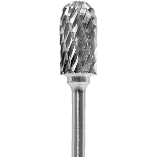 Made in USA - 1/4" Cut Diam, 0.0925" Shank Diam, Cylinder with Radius Head Diamond Cut Burr - Carbide, 1/2" LOC, 2" OAL - Eagle Tool & Supply