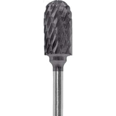 Made in USA - 1/4" Cut Diam, 0.0925" Shank Diam, Cylinder with Radius Head Diamond Cut Burr - Carbide, 1/2" LOC, 2" OAL - Eagle Tool & Supply